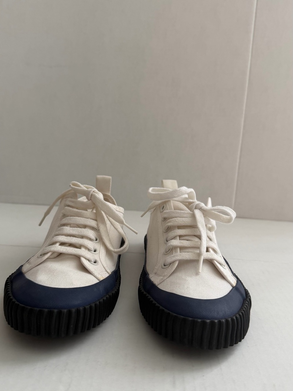 James Perse Los Angeles vulcanized canvas sneakers in an off-white color